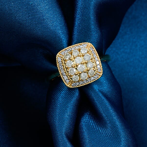 Natural Yellow Diamond White Diamond Ring In 14K YG Over Sterling Silver 0.50 Ctw