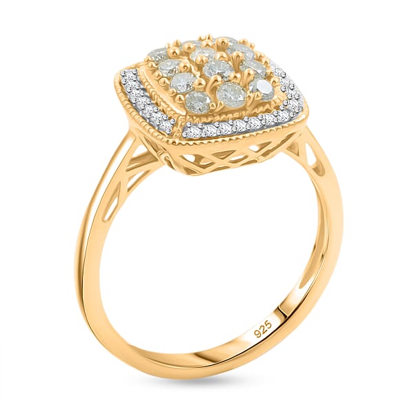 Natural Yellow Diamond White Diamond Ring In 14K YG Over Sterling Silver 0.50 Ctw