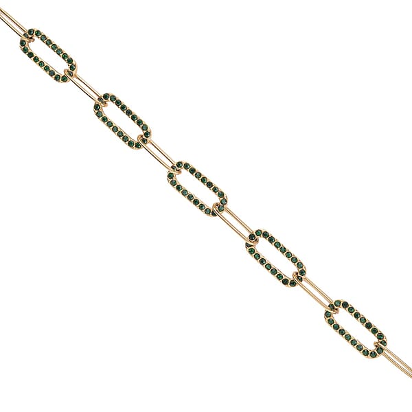 Neon Green Austrian Crystal Paper Clip Chain Necklace In ION Plated YG Stainless Steel 20-22 Inches Tarnish-Free Waterproof Sweat Proof Jewelry