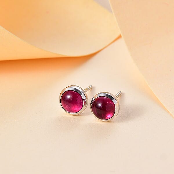 Niassa Ruby (FF) 3.20 Ctw Solitaire Stud Earrings In Rhodium Over Sterling Silver
