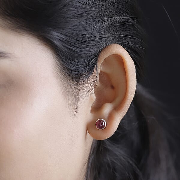 Niassa Ruby (FF) 3.20 Ctw Solitaire Stud Earrings In Rhodium Over Sterling Silver