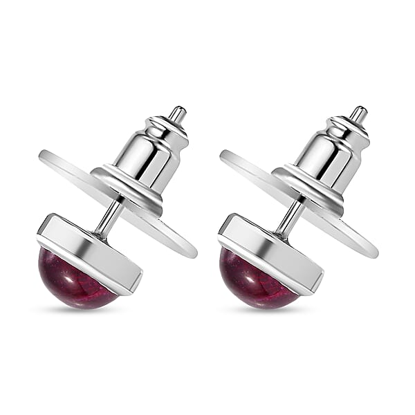 Niassa Ruby (FF) 3.20 Ctw Solitaire Stud Earrings In Rhodium Over Sterling Silver