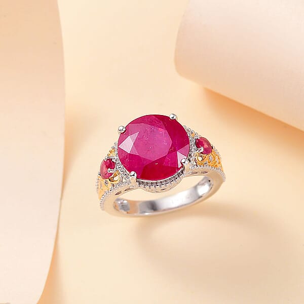 Niassa Ruby (FF) 8.40 Ctw Ring In 18K Vermeil YG And Rhodium Over Sterling Silver
