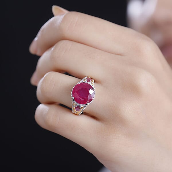 Niassa Ruby (FF) 8.40 Ctw Ring In 18K Vermeil YG And Rhodium Over Sterling Silver