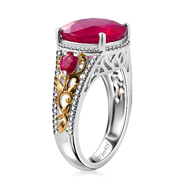 Niassa Ruby (FF) 8.40 Ctw Ring In 18K Vermeil YG And Rhodium Over Sterling Silver