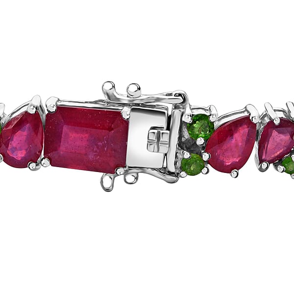 Niassa Ruby (FF) And Chrome Diopside 44.85 Ctw Art Deco Bracelet In Rhodium Over Sterling Silver (6.50 In)