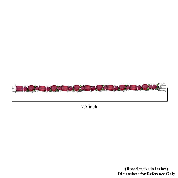 Niassa Ruby (FF) And Chrome Diopside 44.85 Ctw Art Deco Bracelet In Rhodium Over Sterling Silver (6.50 In)