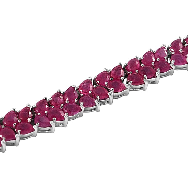 Niassa Ruby (FF) And Thai Black Spinel Snake Double-Row Bracelet In Platinum Over Sterling Silver (7.25 In) 17.90 Ctw
