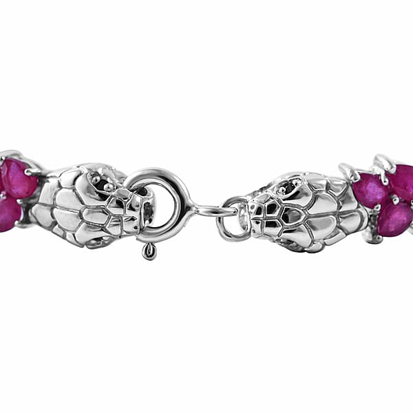 Niassa Ruby (FF) And Thai Black Spinel Snake Double-Row Bracelet In Platinum Over Sterling Silver (7.25 In) 17.90 Ctw