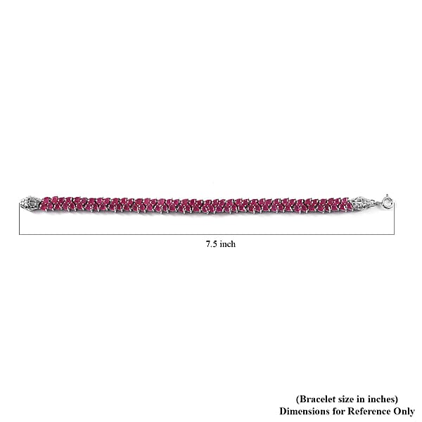 Niassa Ruby (FF) And Thai Black Spinel Snake Double-Row Bracelet In Platinum Over Sterling Silver (7.25 In) 17.90 Ctw