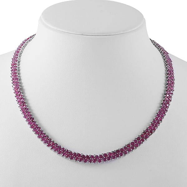 Niassa Ruby (FF) And Thai Black Spinel Snake Double-Row Necklace 18 Inches In Platinum Over Sterling Silver 53.85 Ctw