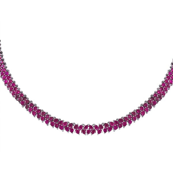 Niassa Ruby (FF) And Thai Black Spinel Snake Double-Row Necklace 18 Inches In Platinum Over Sterling Silver 53.85 Ctw