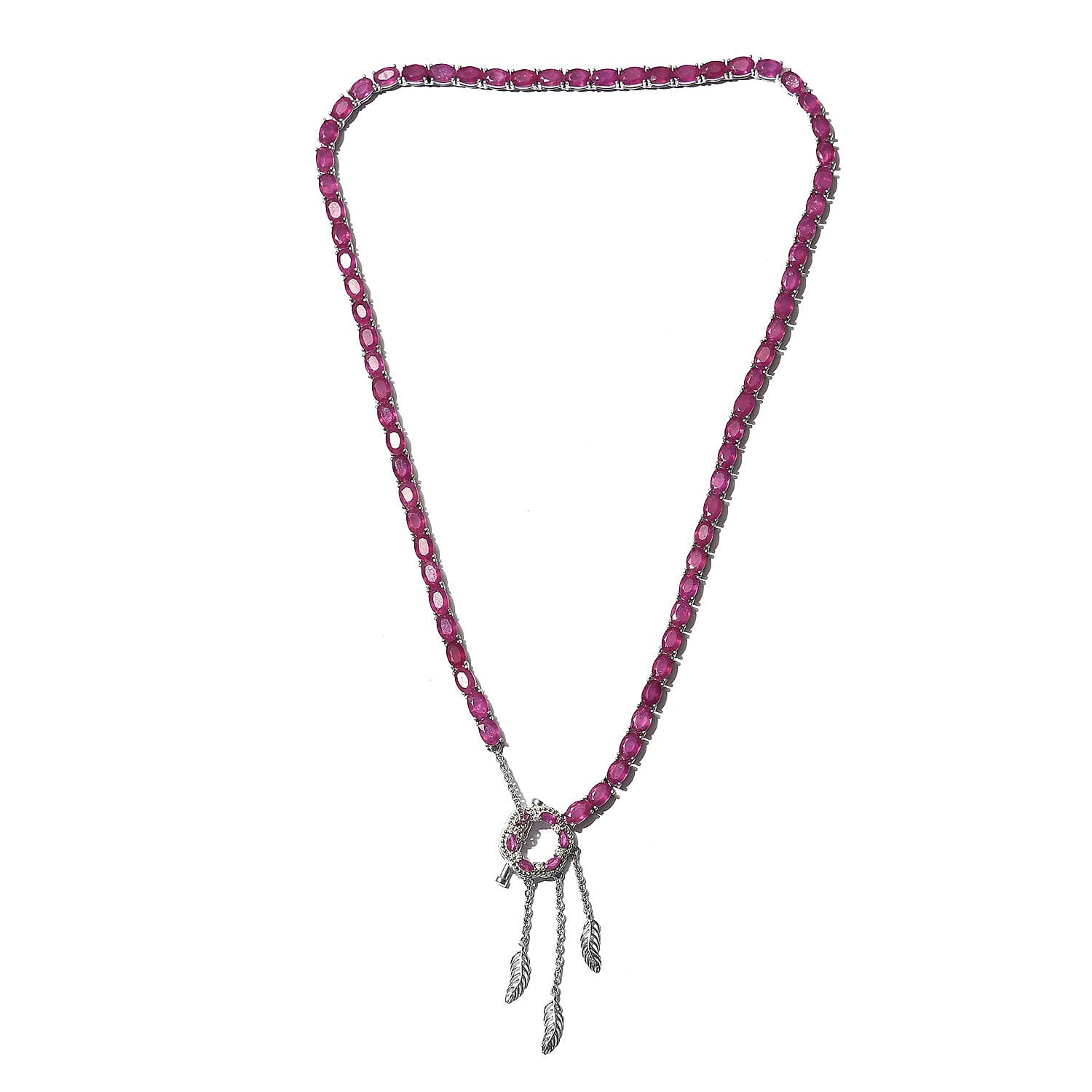 Niassa Ruby (FF) and Zircon Necklace 18 Inches in Platinum Over Sterling Silver 32.10 ctw