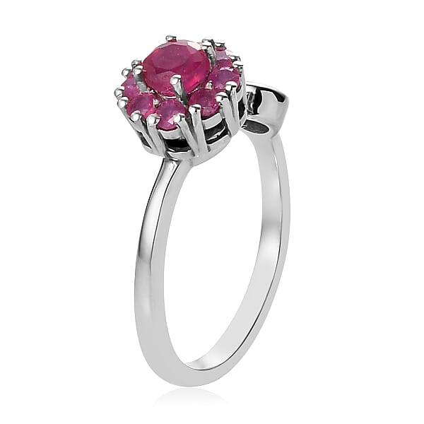 Niassa Ruby (FF) July Birthstone Anxiety Spinner Openable Band Ring In Platinum Over Sterling Silver (Medium Adjustable Size 6-8) 1.10 Ctw 1.10 Ctw