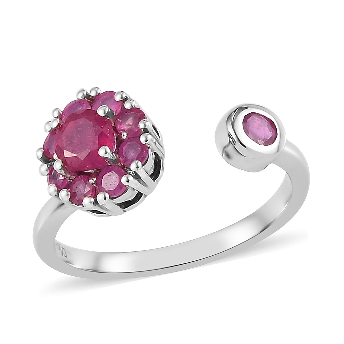 Niassa Ruby (FF) July Birthstone Anxiety Spinner Openable Band Ring in Platinum Over Sterling Silver (Medium Adjustable Size 6-8) 1.10 ctw 1.10 ctw