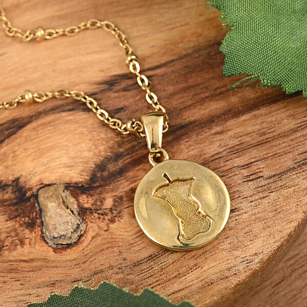 No Kid Hungry Embossed Logo Coin Pendant Necklace (18 Inches) In ION Plated YG Stainless Steel Tarnish-Free Waterproof Sweat Proof Jewelry