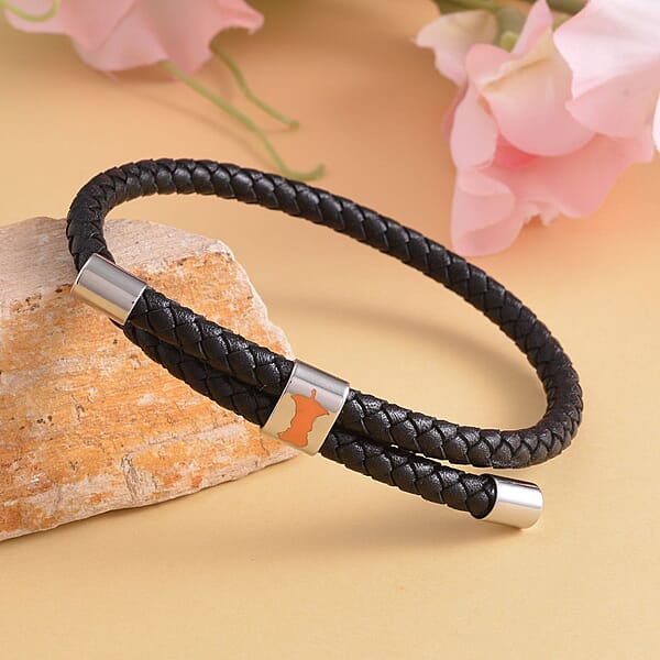 No Kid Hungry Enameled Logo Adjustable Bracelet In Genuine Leather And Stainless Steel Tarnish-Free Waterproof Sweat Proof Jewelry