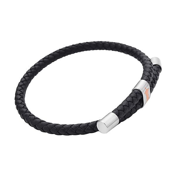No Kid Hungry Enameled Logo Adjustable Bracelet In Genuine Leather And Stainless Steel Tarnish-Free Waterproof Sweat Proof Jewelry