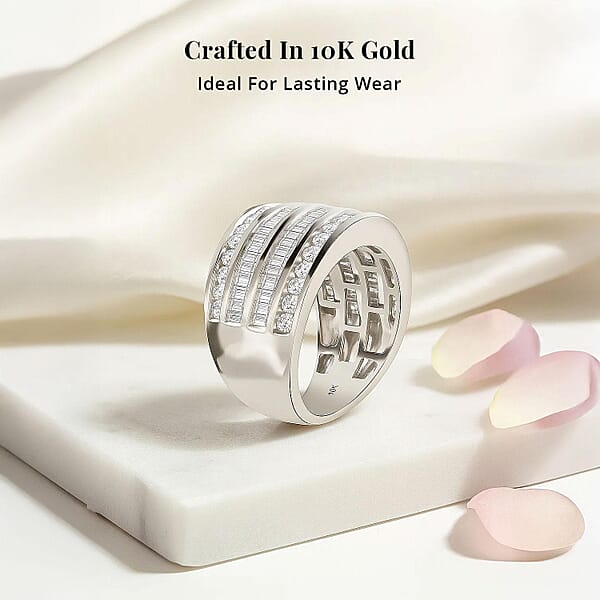 NY Closeout 10K White Gold Diamond (G-H SI) Multi Row Ring Wedding Band Ring For Women (8.80 G) 2.00 Ctw