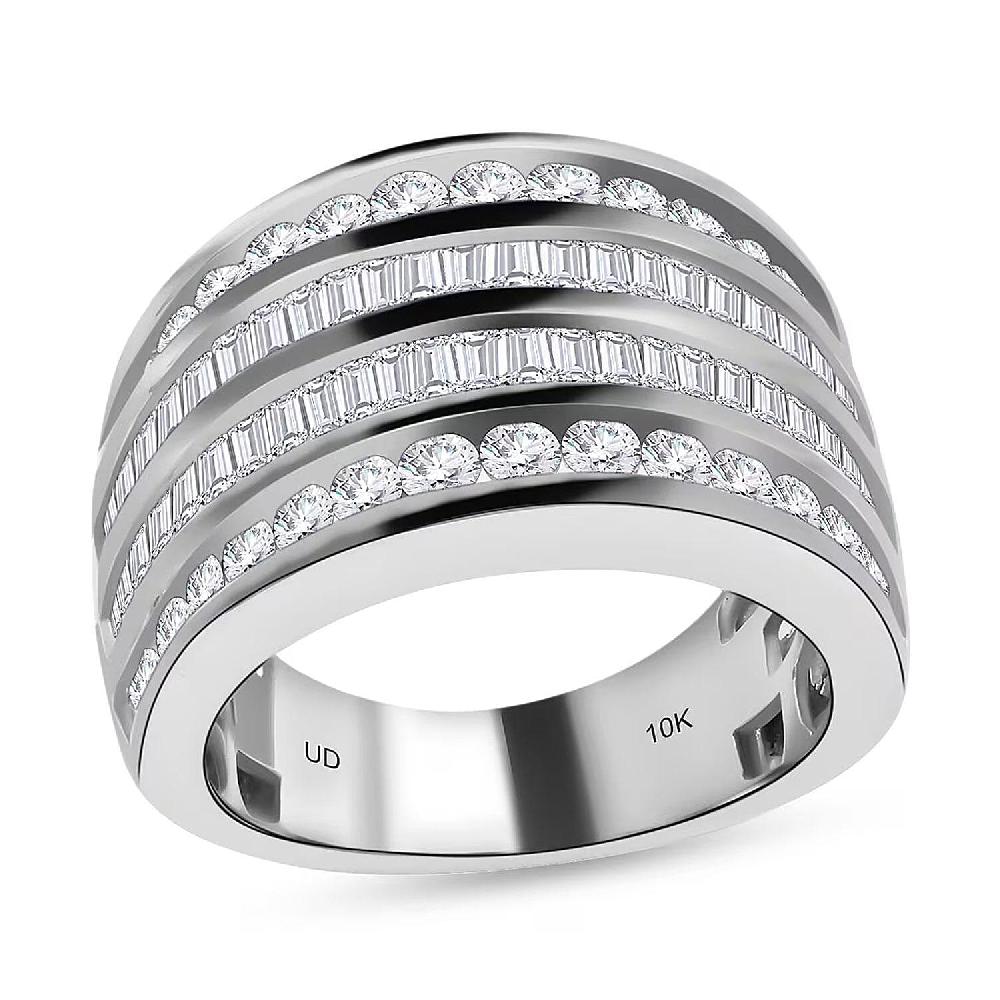 NY Closeout 10K White Gold Diamond (G-H SI) Multi Row Ring Wedding Band Ring For Women (8.80 g) 2.00 ctw