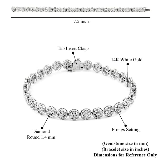 NY Closeout 14K White Gold F VS Diamond Bracelet (7.25 In) 12.50 Grams 5.00 Ctw