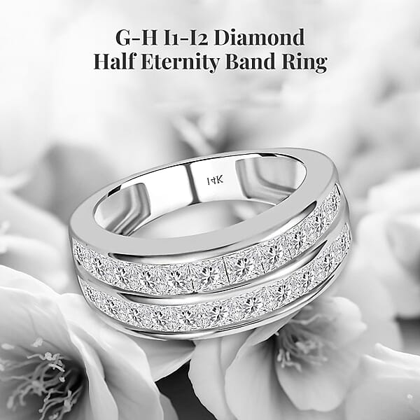 NY Closeout 14K White Gold G-H I1-I2 Diamond Half Eternity Band Ring 5.10 Grams 2.00 Ctw