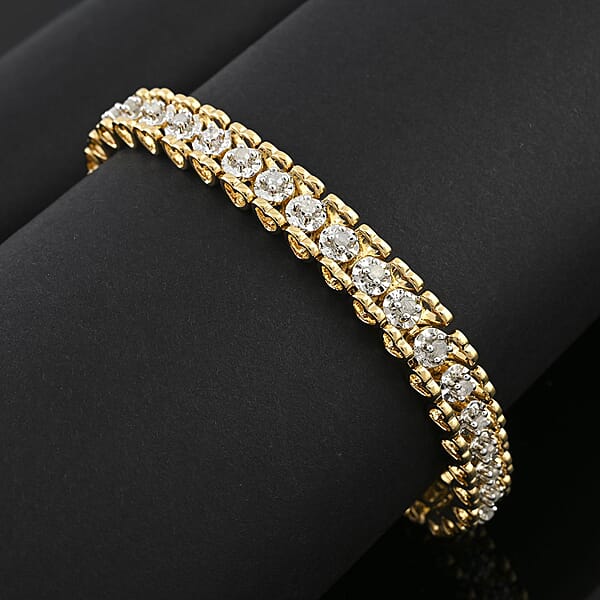 NY Closeout White Diamond 1.00 Ctw Bracelet In 14K YG And Rhodium Over Sterling Silver (7.00 In)