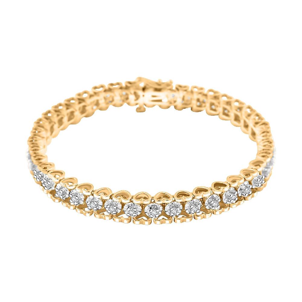 NY Closeout White Diamond 1.00 ctw Bracelet in 14K YG and Rhodium Over Sterling Silver (7.00 In)