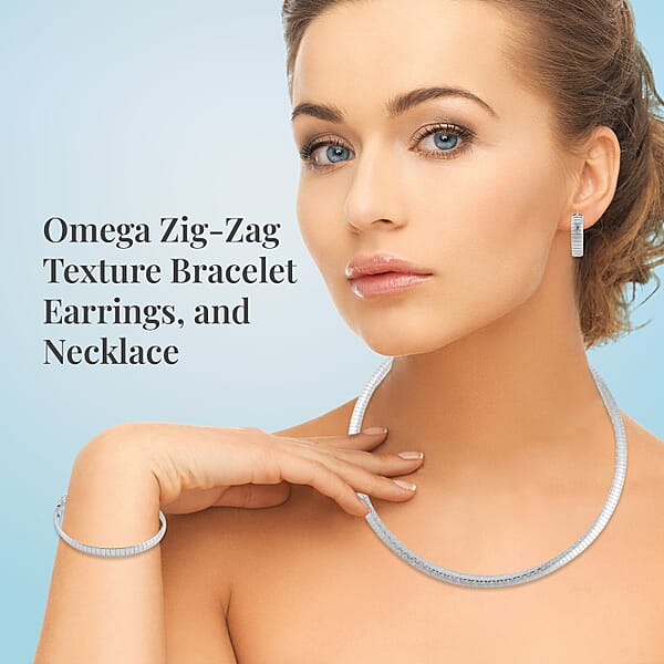 Omega Zig-Zag Texture Chain Necklace 20-22 Inches Bracelet (7.50-9.50In) And Earrings In Stainless Steel Durable Jewelry Set Birthday Gift For Her
