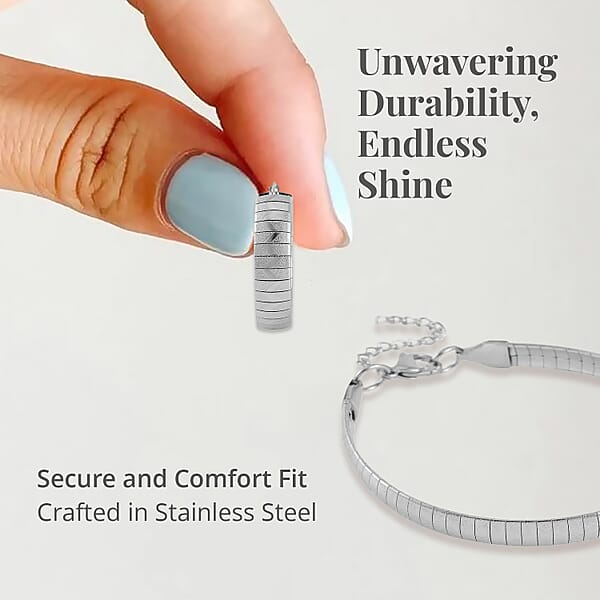 Omega Zig-Zag Texture Chain Necklace 20-22 Inches Bracelet (7.50-9.50In) And Earrings In Stainless Steel Durable Jewelry Set Birthday Gift For Her