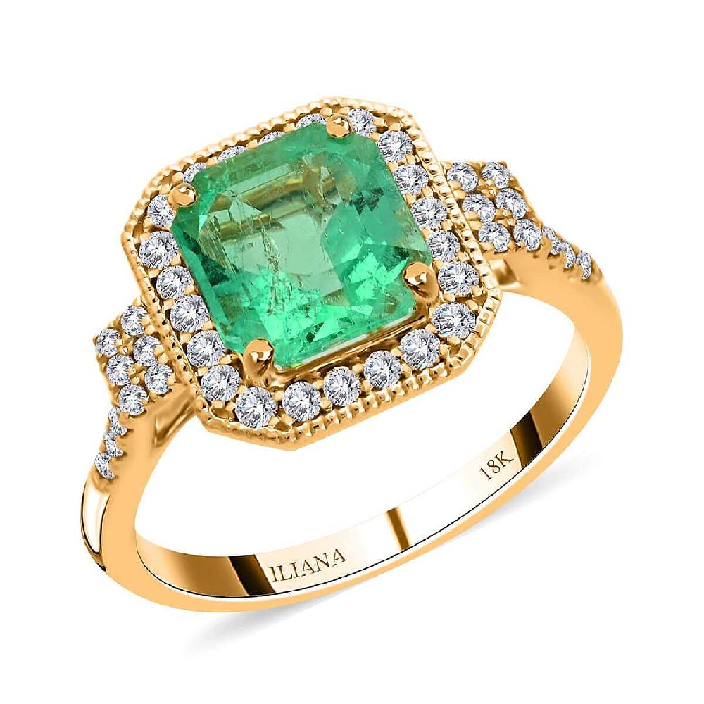 One Of A Kind Certified and Appraised Iliana AAA Boyaca Colombian Emerald and SI Diamond 2.10 ctw Ring in 18K Yellow Gold 4.55 Grams