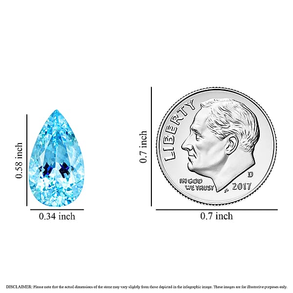 One Of A Kind Certified & Appraised AAAA Santa Maria Aquamarine (Pear Free Size) 4.42 Ctw