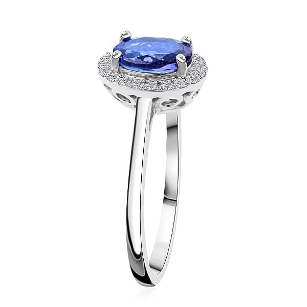 One Of A Kind Certified & Appraised Iliana 18K White Gold AAA Tanzanite And G-H SI Diamond Halo Ring 1.00 Ctw