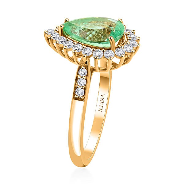 One Of A Kind Certified & Appraised Iliana AAA Boyaca Colombian Emerald And Diamond G-H SI 2.30 Ctw Sunburst Ring In 18K Yellow Gold 4 Grams