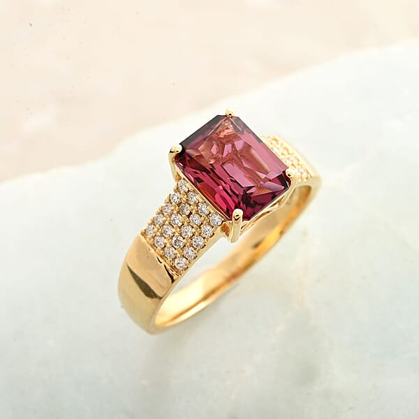 One Of A Kind Certified & Appraised Iliana AAA Ouro Fino Rubellite And G-H SI Diamond 2.20 Ctw Ring In 18K Yellow Gold 5.50 Grams
