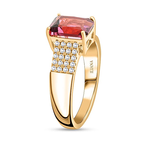 One Of A Kind Certified & Appraised Iliana AAA Ouro Fino Rubellite And G-H SI Diamond 2.20 Ctw Ring In 18K Yellow Gold 5.50 Grams
