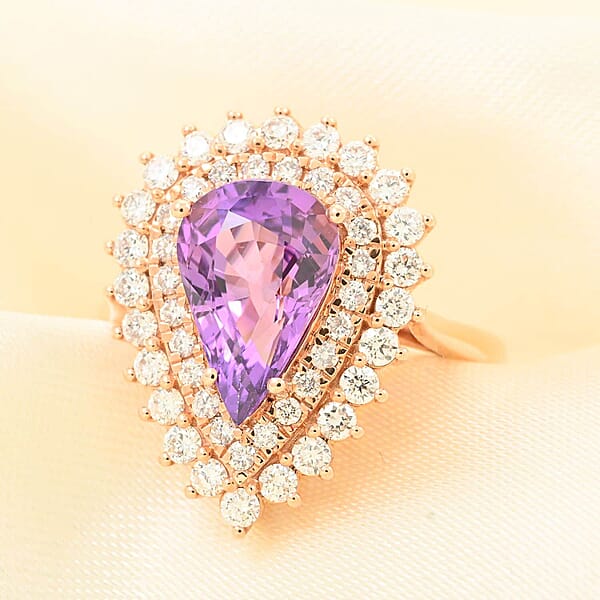 One Of A Kind Certified & Appraised Iliana AAA Purple Sapphire And G-H SI Diamond 3.80 Ctw Ring In 18K Rose Gold