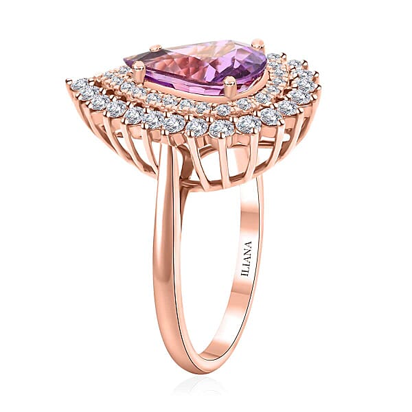One Of A Kind Certified & Appraised Iliana AAA Purple Sapphire And G-H SI Diamond 3.80 Ctw Ring In 18K Rose Gold