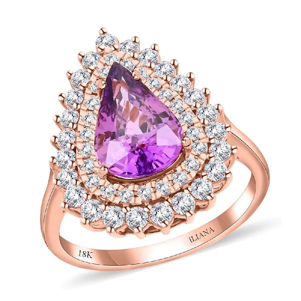 One Of A Kind Certified & Appraised Iliana AAA Purple Sapphire and G-H SI Diamond 3.80 ctw Ring in 18K Rose Gold