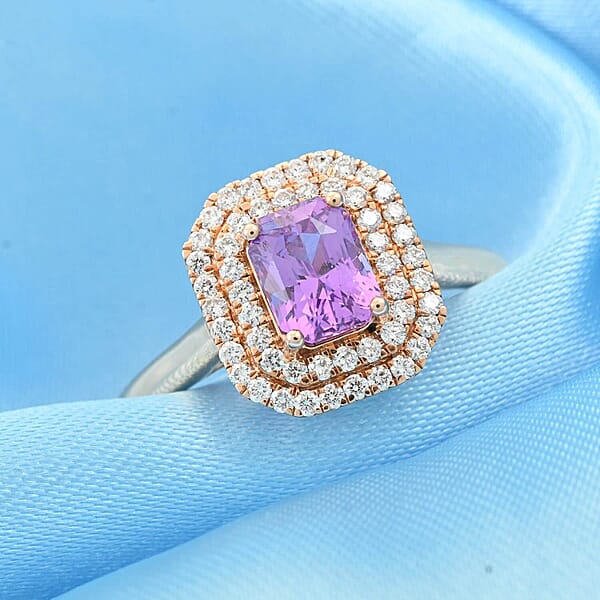One Of A Kind Certified & Appraised Iliana Madagascar Pink Sapphire And SI Diamond 1.80 Ctw Double Halo Ring In 18K Rose Gold