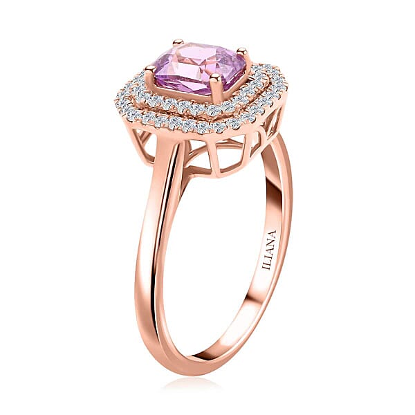 One Of A Kind Certified & Appraised Iliana Madagascar Pink Sapphire And SI Diamond 1.80 Ctw Double Halo Ring In 18K Rose Gold
