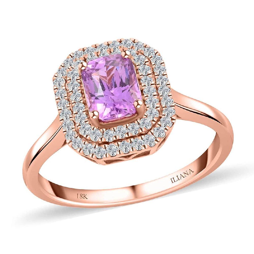 One Of A Kind Certified & Appraised Iliana Madagascar Pink Sapphire and SI Diamond 1.80 ctw Double Halo Ring in 18K Rose Gold