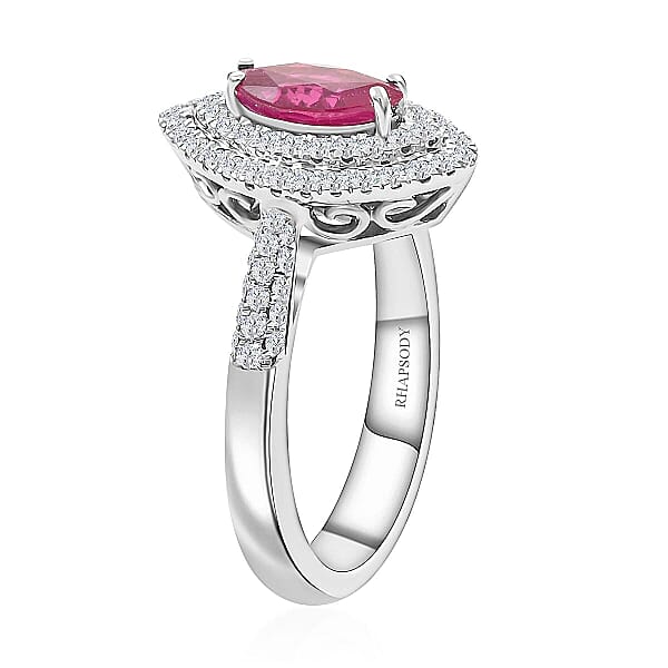 One Of A Kind Certified & Appraised Rhapsody 950 Platinum AAAA Royal Thai Ruby And E-F VS Diamond Ring 7.60 Grams 1.10 Ctw