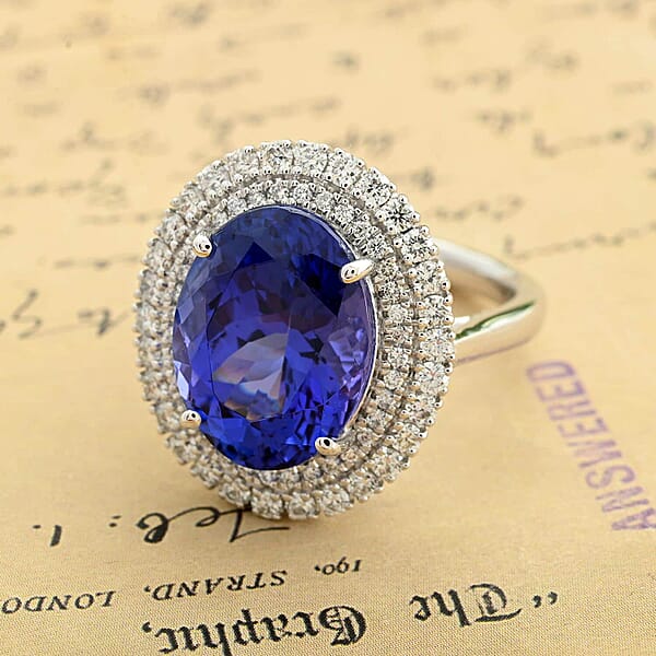 One Of A Kind Certified & Appraised Rhapsody 950 Platinum AAAA Tanzanite And E-F VS Diamond Ring 8.55 Grams 8.25 Ctw