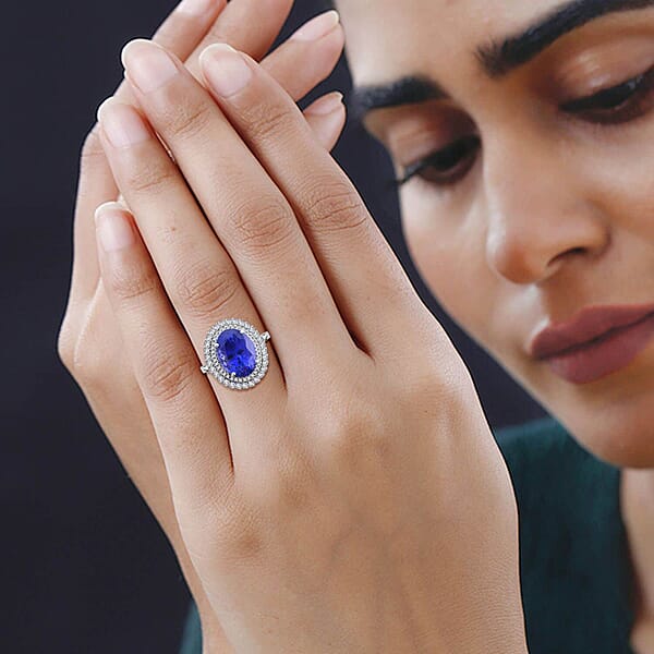 One Of A Kind Certified & Appraised Rhapsody 950 Platinum AAAA Tanzanite And E-F VS Diamond Ring 8.55 Grams 8.25 Ctw