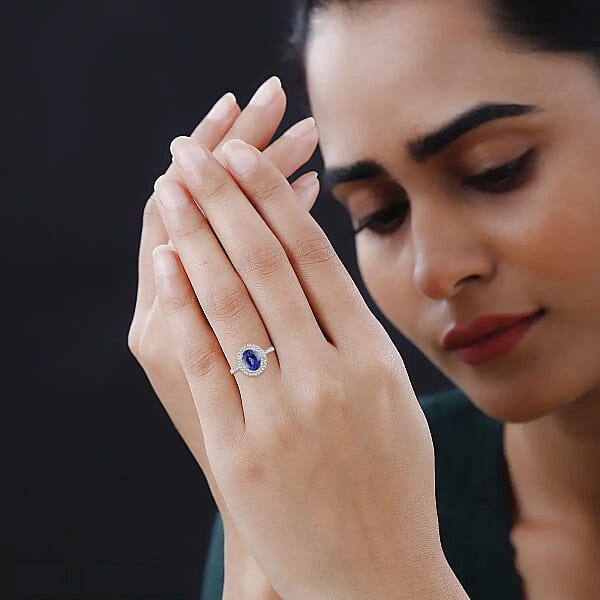 One Of A Kind Certified & Appraised Rhapsody 950 Platinum AAAA Tanzanite And E-F VS Diamond Double Halo Ring 6.13 Grams 2.60 Ctw