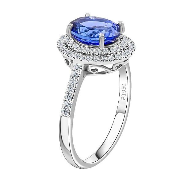 One Of A Kind Certified & Appraised Rhapsody 950 Platinum AAAA Tanzanite And E-F VS Diamond Ring 6.13 Grams 2.60 Ctw