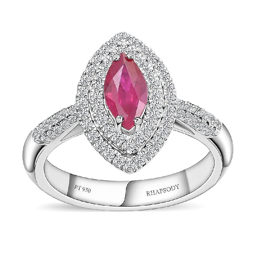 One Of A Kind Certified & Appraised Rhapsody 950 Platinum AAAA Royal Thai Ruby and E-F VS Diamond Ring 7.60 Grams 1.10 ctw