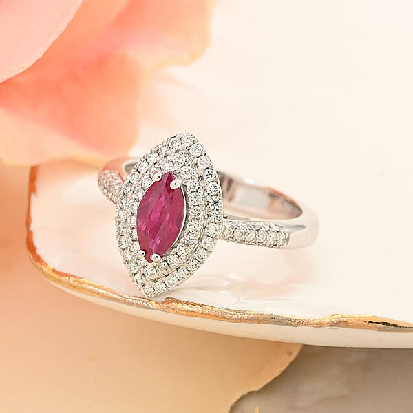 One Of A Kind Certified & Appraised Rhapsody AAAA Royal Thai Ruby And E-F VS Diamond 1.10 Ctw Ring In 950 Platinum 7.60 Grams