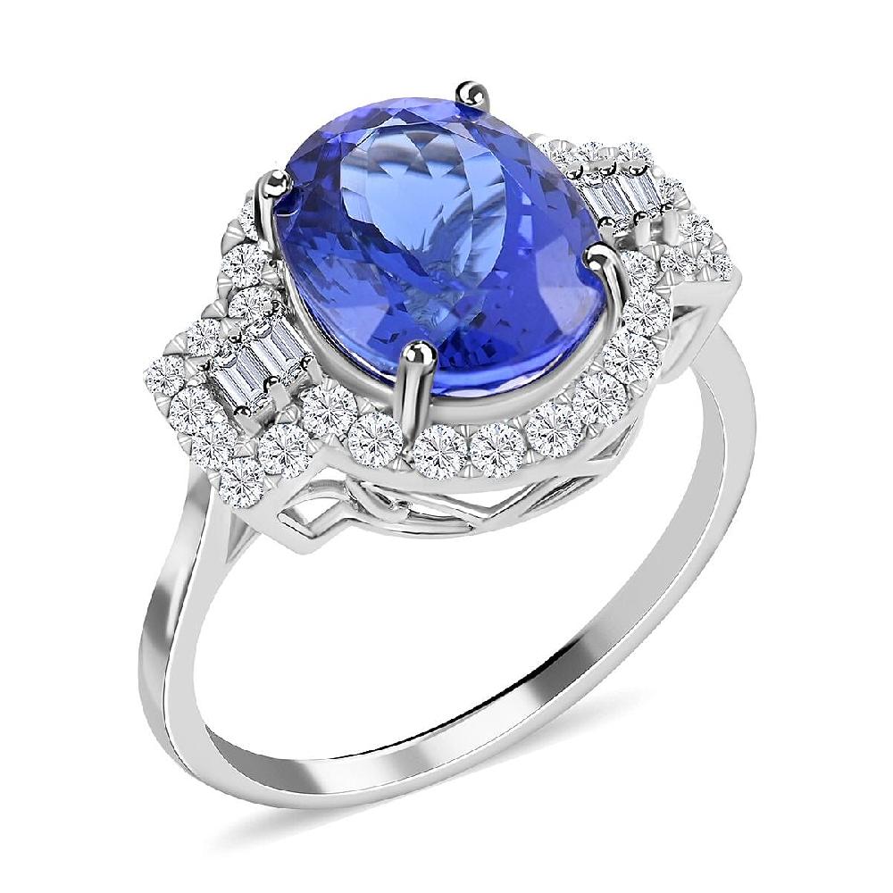 One Of A Kind Certified & Appraised Rhapsody AAAA Tanzanite and E-F VS Diamond 5.30 ctw Halo Ring in 950 Platinum 6 Grams